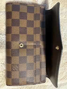 Louis Vuitton Brown Checkered Flap Wallet with Black Interior